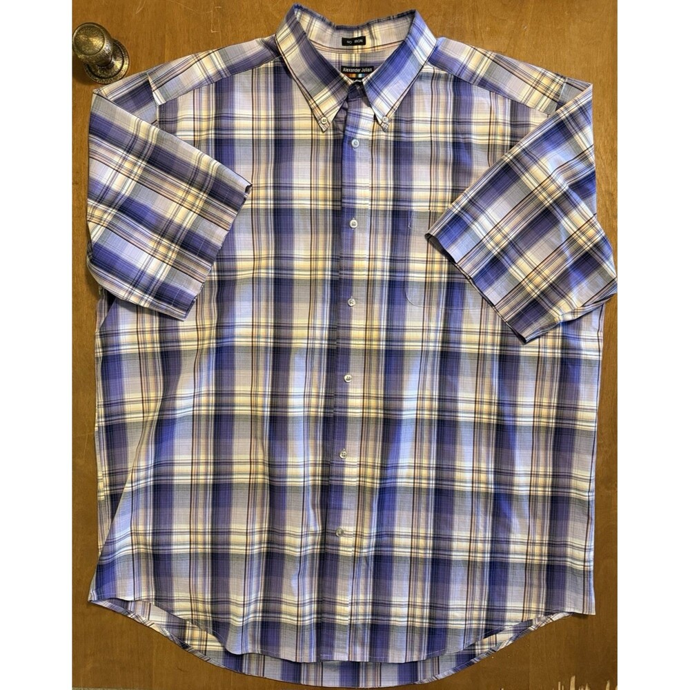 Alexander Julian Colours Purple Plaid Button Up Short Sleeve Shirt Men's Sz 2XLT